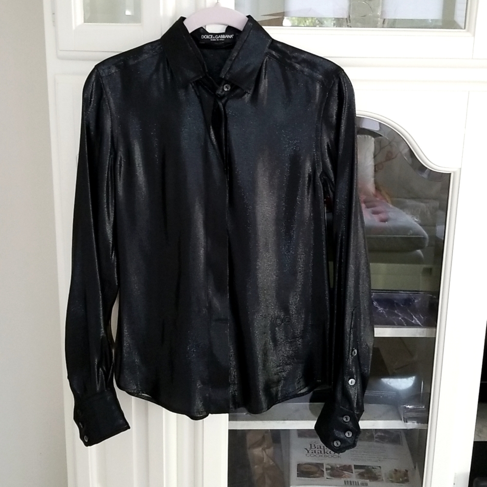 Dolce & Gabbana Black Metallic Long-Sleeve Blouse